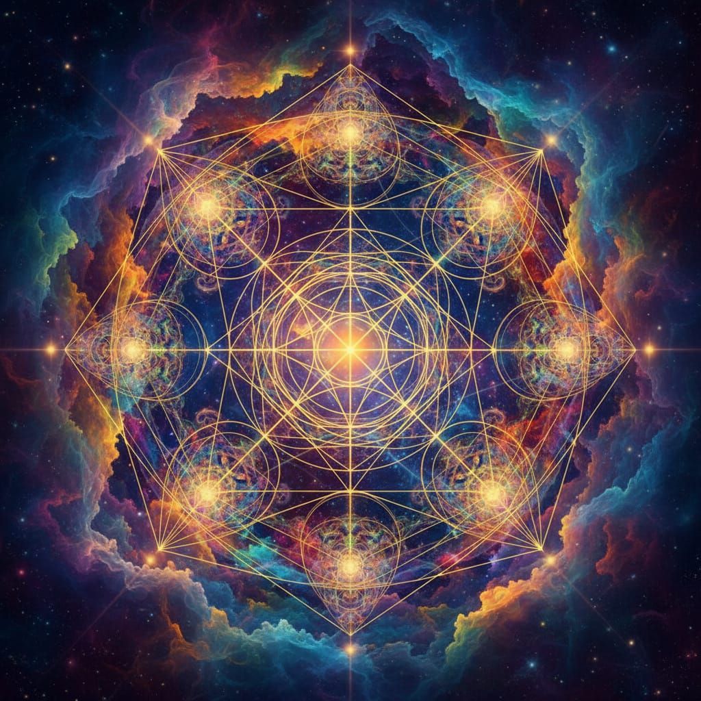Intricate Metatron's Cube in Cosmic Art Style