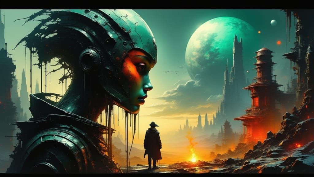 Ancient Alien Portrait on Exoplanet in Fantasy Art Style