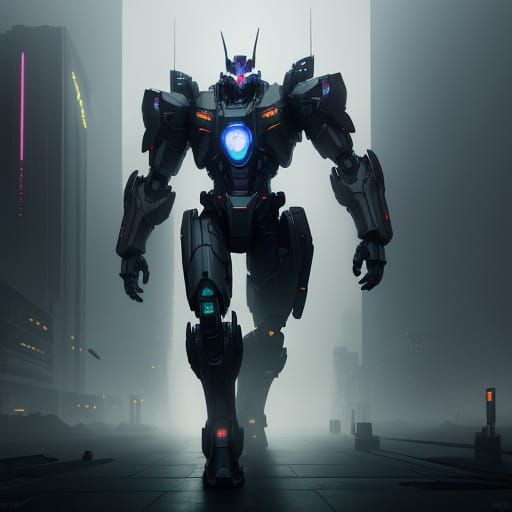 Epic Cyberpunk Mecha in Futuristic Cityscape