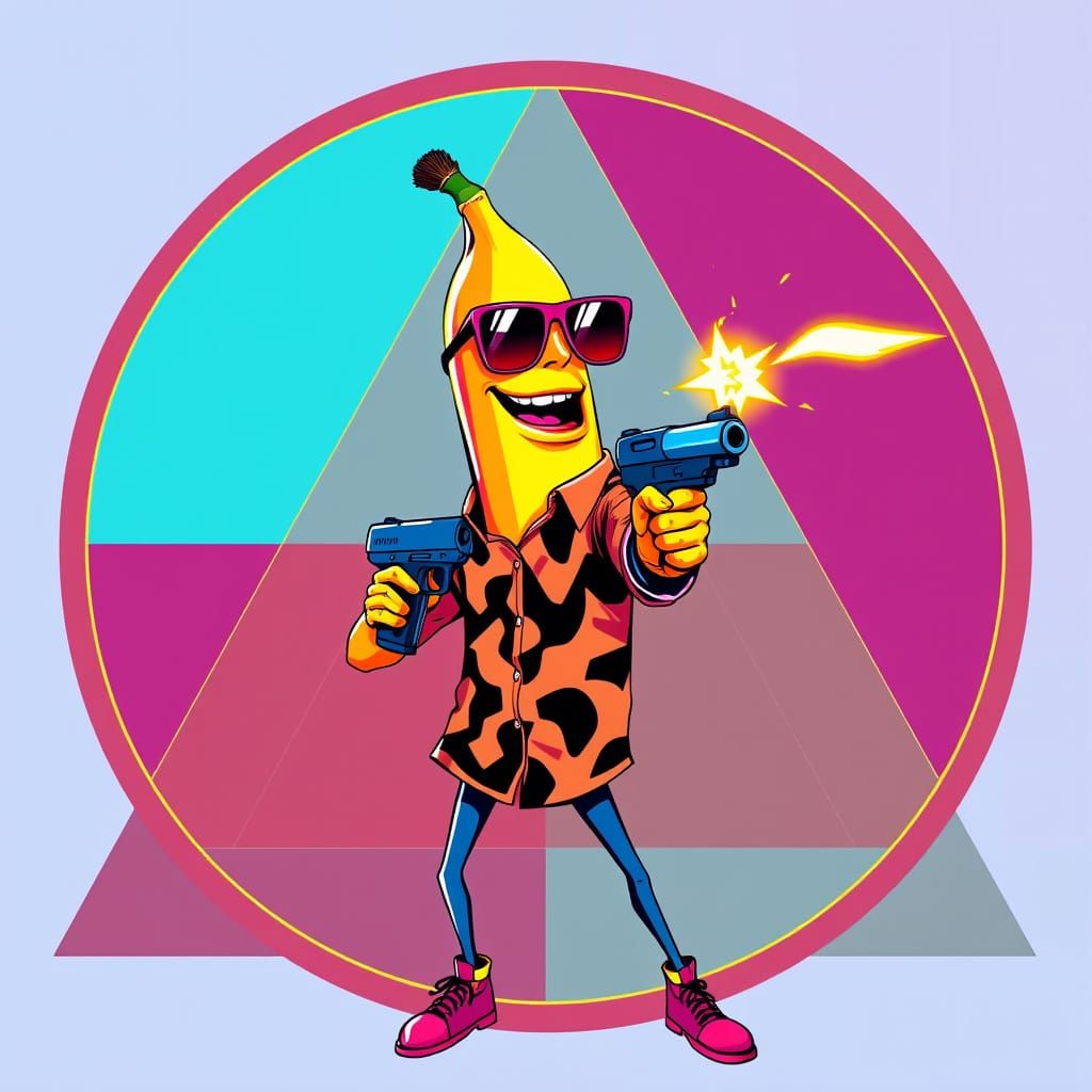 Vibrant Banana Shoots Bullet in Neon-Lit Bauhaus-Inspired Sc...