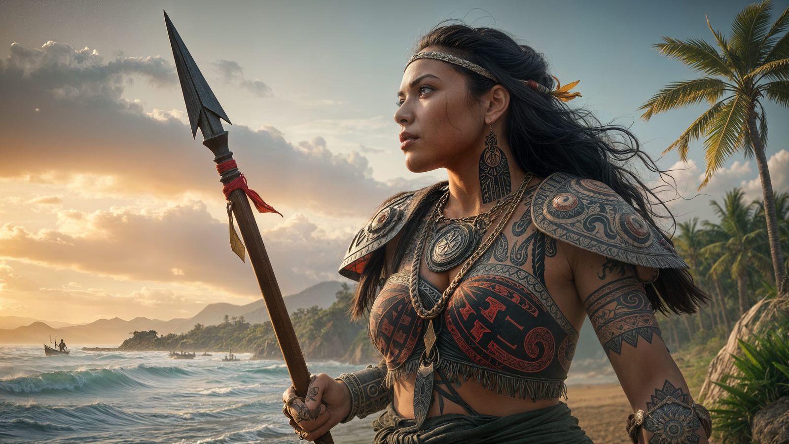 Pacific Island Warrior Goddess in Cinematic Film Style
