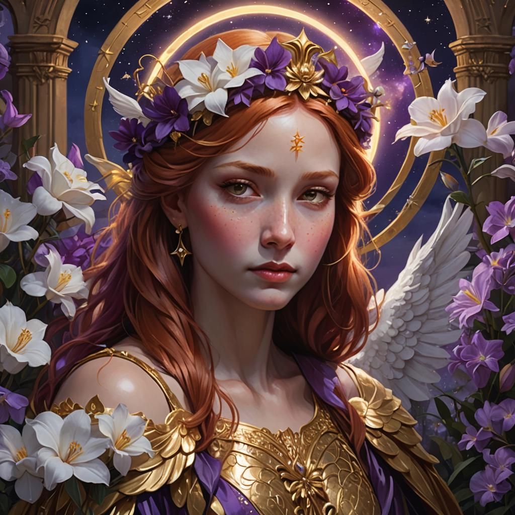 Sorrowful Angel in Night Garden, Hyperdetailed Digital Art
