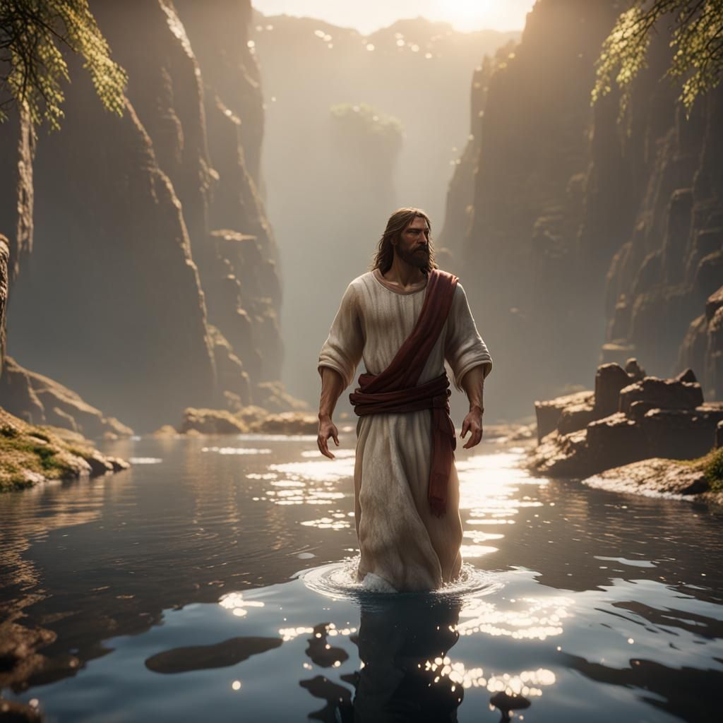 Jesus and Peter Walking on Water in 3D