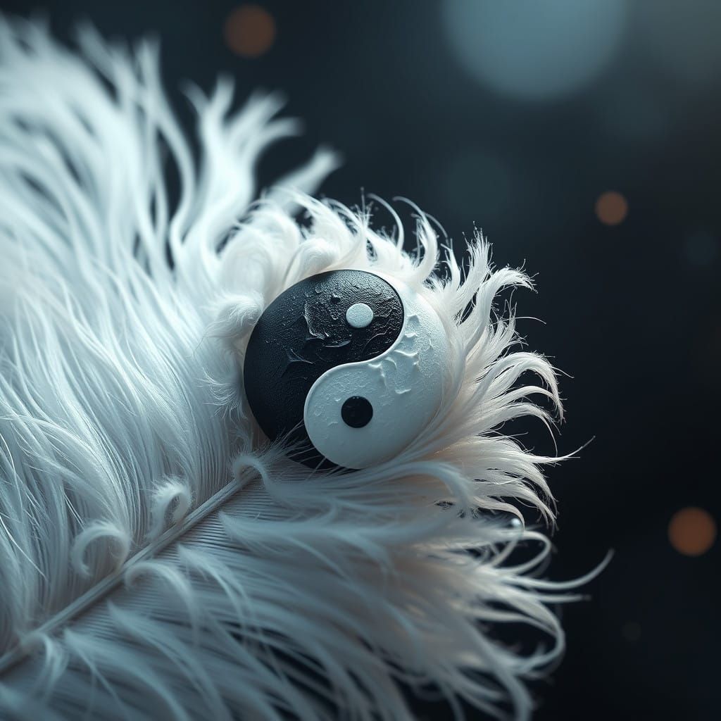 Epic Yin Yang Feather in Cinematic Digital Art