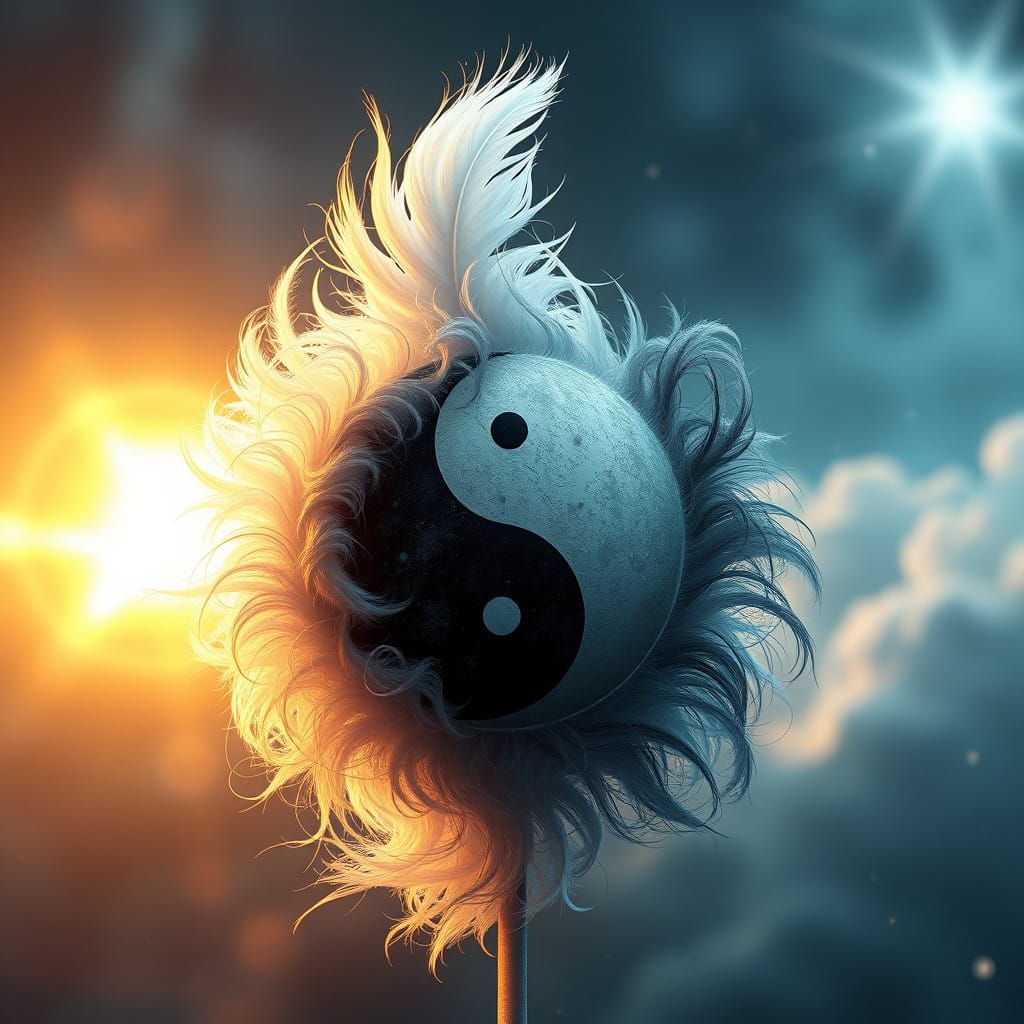 Epic Digital Yin-Yang Masterpiece on Delicate Feather