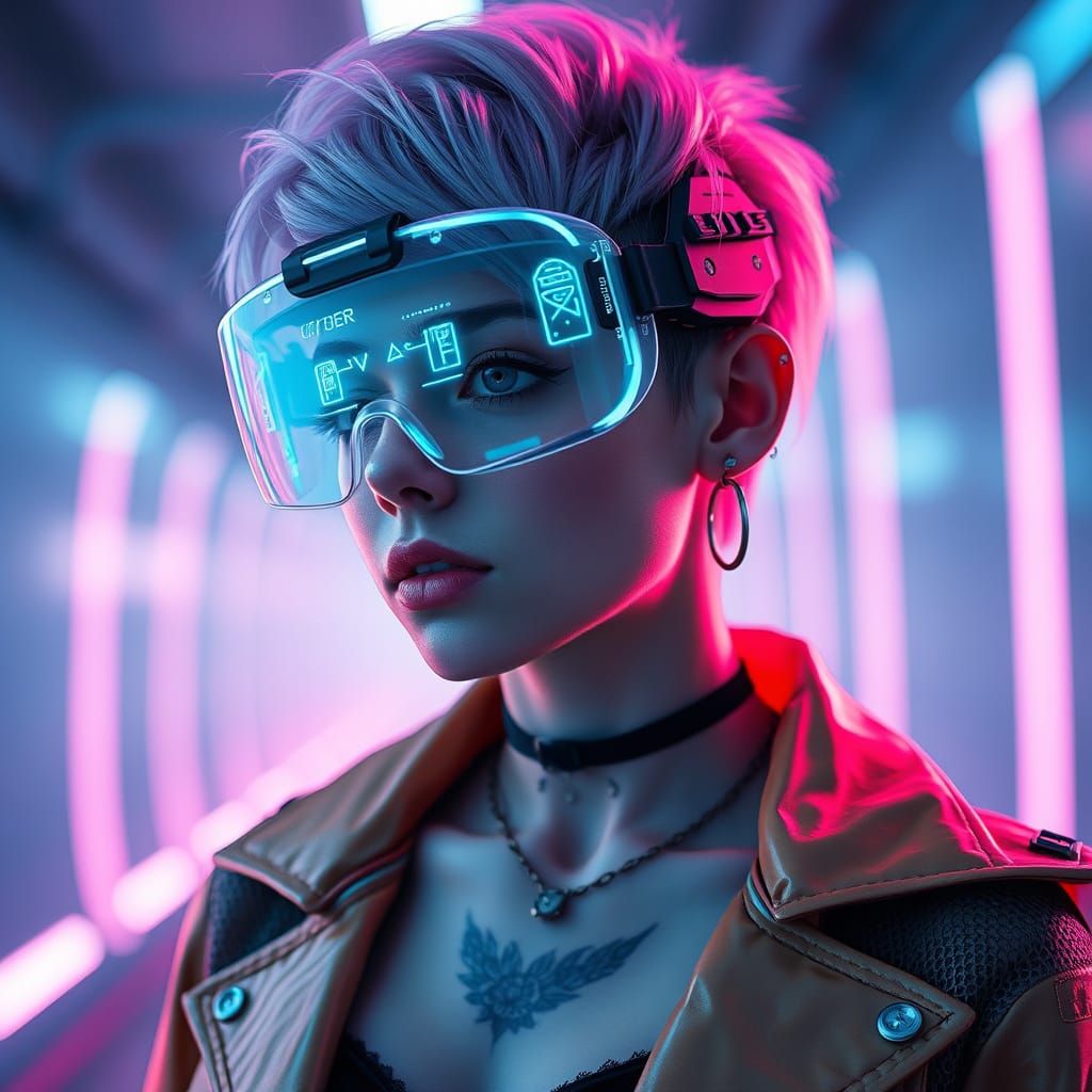 Cyberpunk Girl Portrait with VR Mask