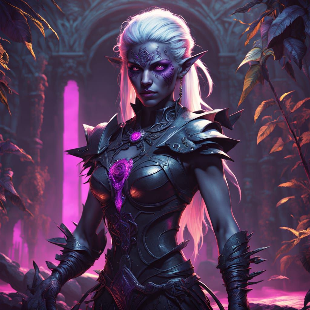 Dramatic Drow Portrait in Dark Fantasy Style
