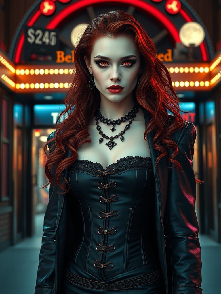 Ethereal Vampire in Neon-Lit Casino Night