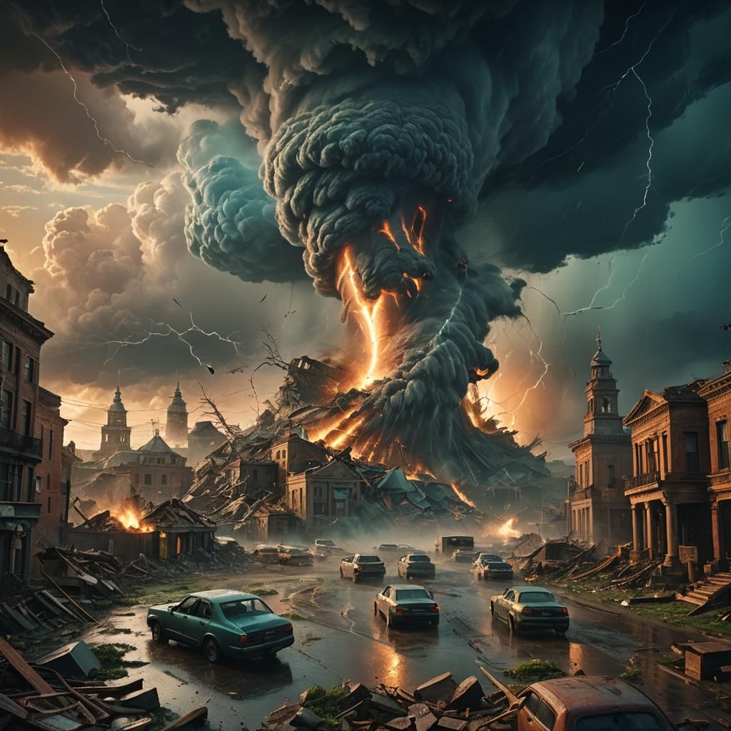 Tornado Devastates Ancient City in Surreal Style