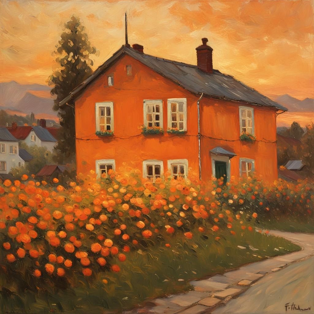 Norwegian House at Dawn: An Oil Painting