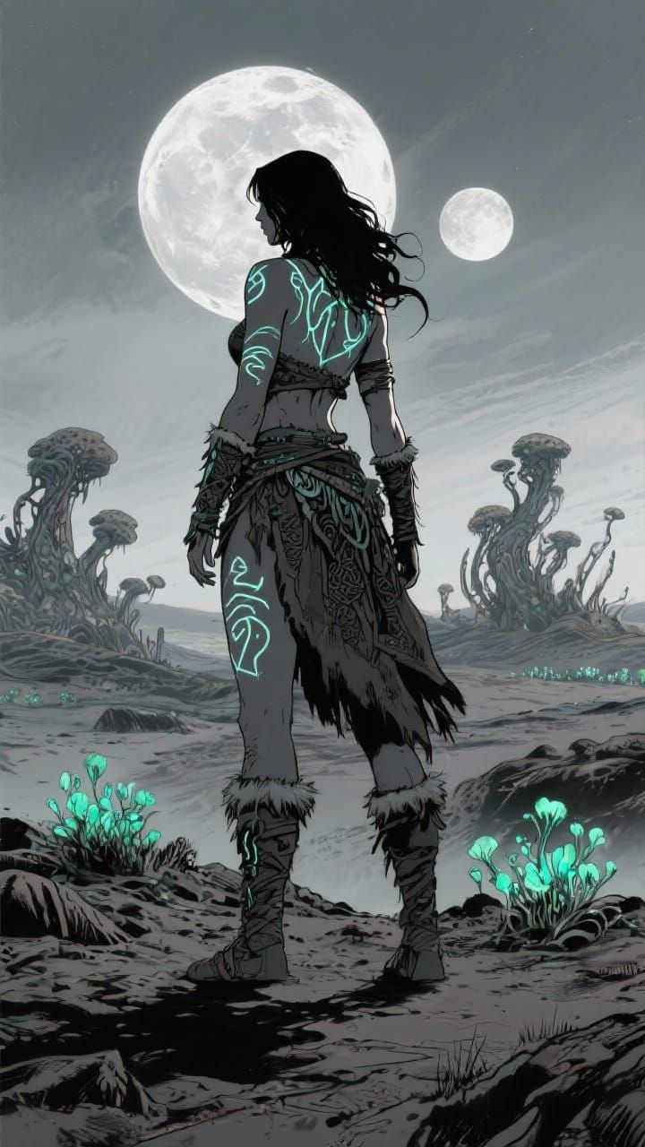 Lone Barbarian on Alien Planet Under Twin Moons