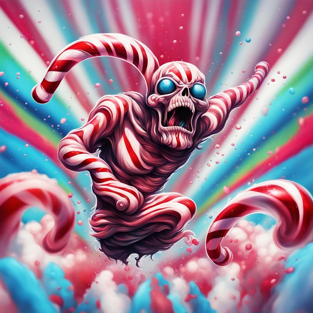 Candy Cane Spirit Flying in Graffiti Art Style