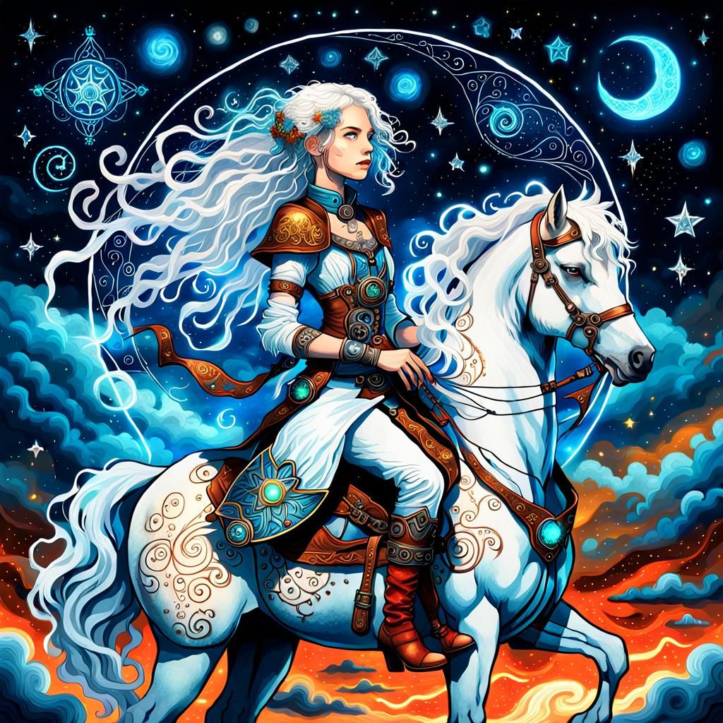 Steampunk Elf with Pony in Starry Sky
