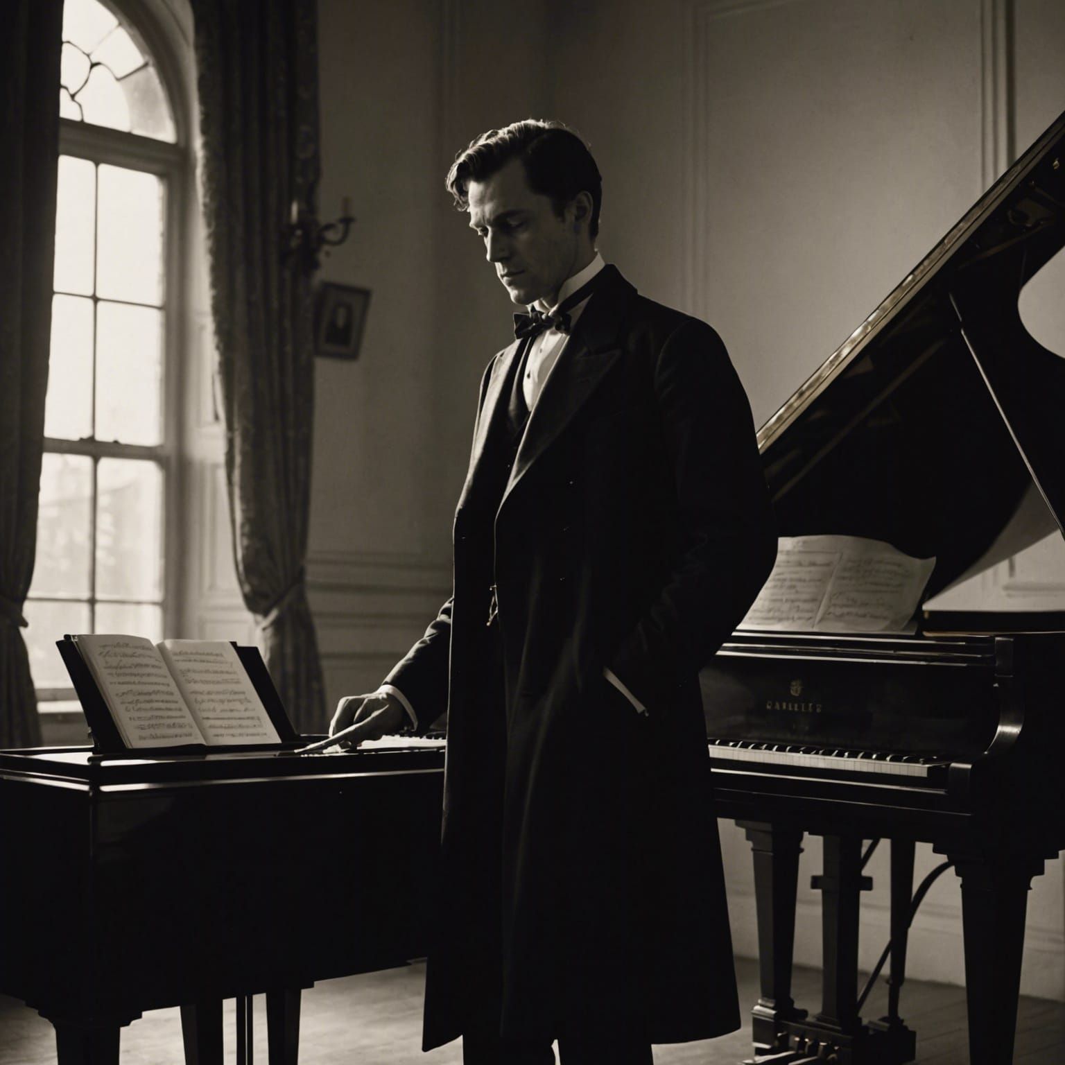 Silhouette of 18th Century Man at Piano