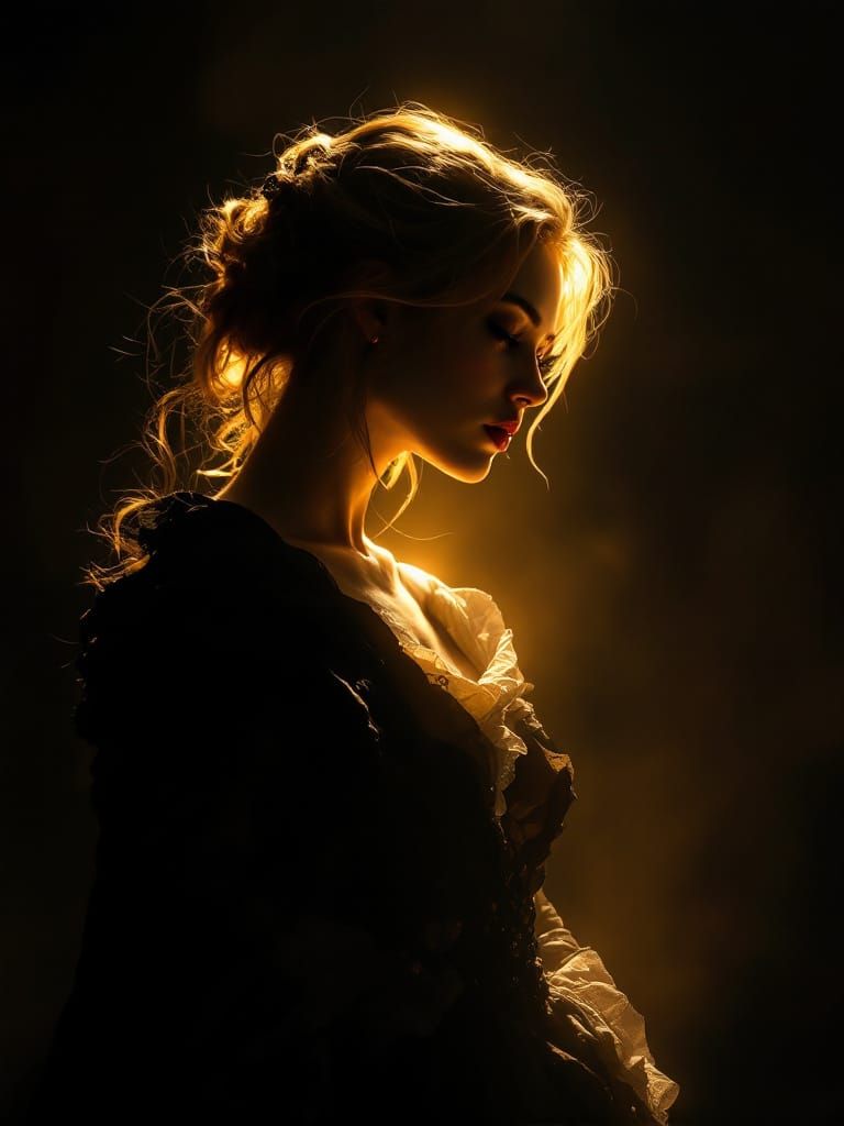 Resilient Pin-Up Woman in Atmospheric Glow