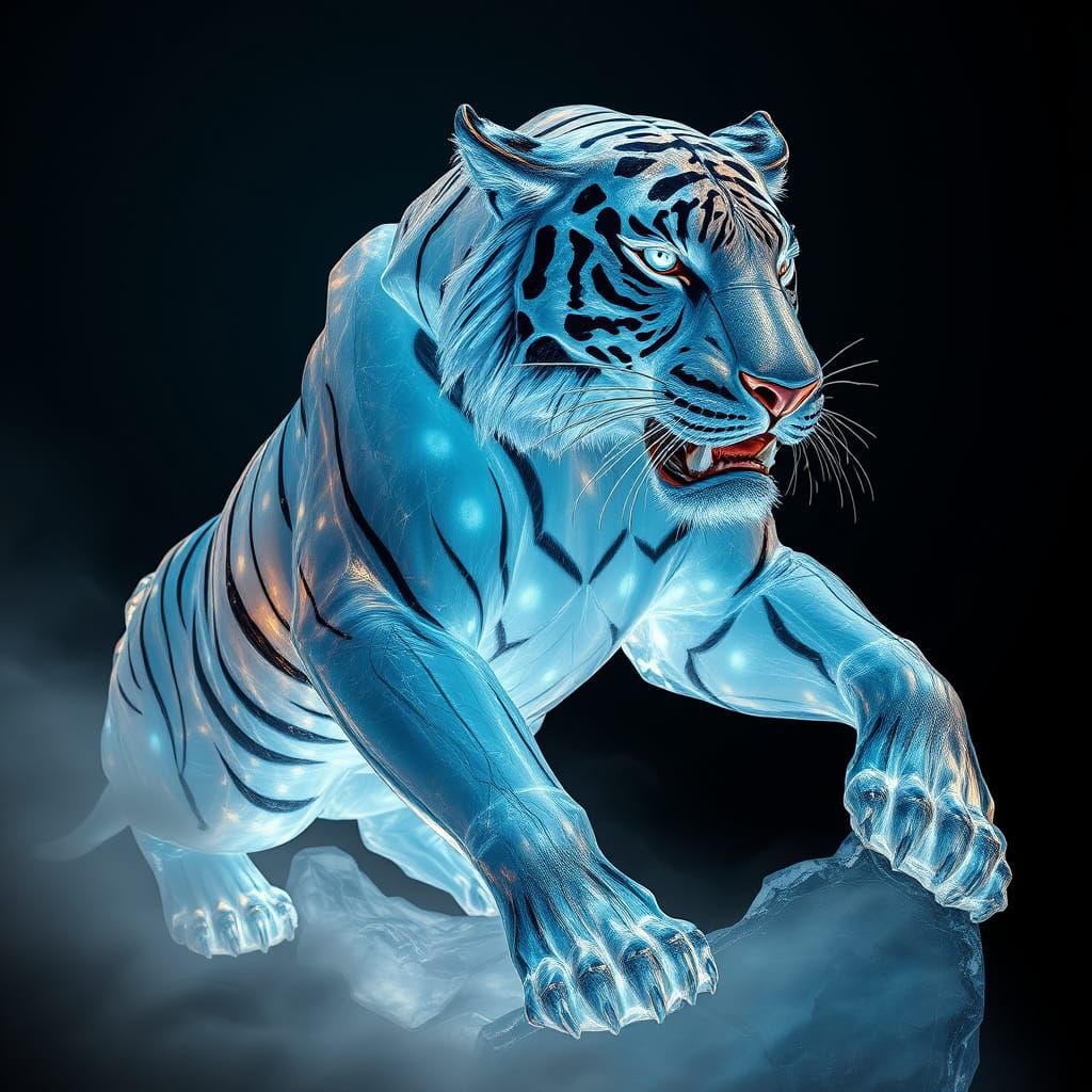 Majestic Tiger Sculpted from Glowing Ice