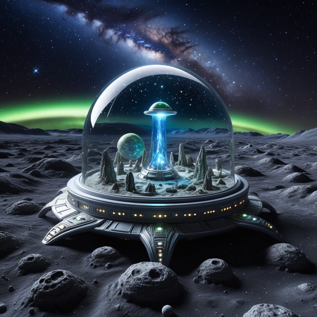 Miniature Alien World on Moon with Starry Sky