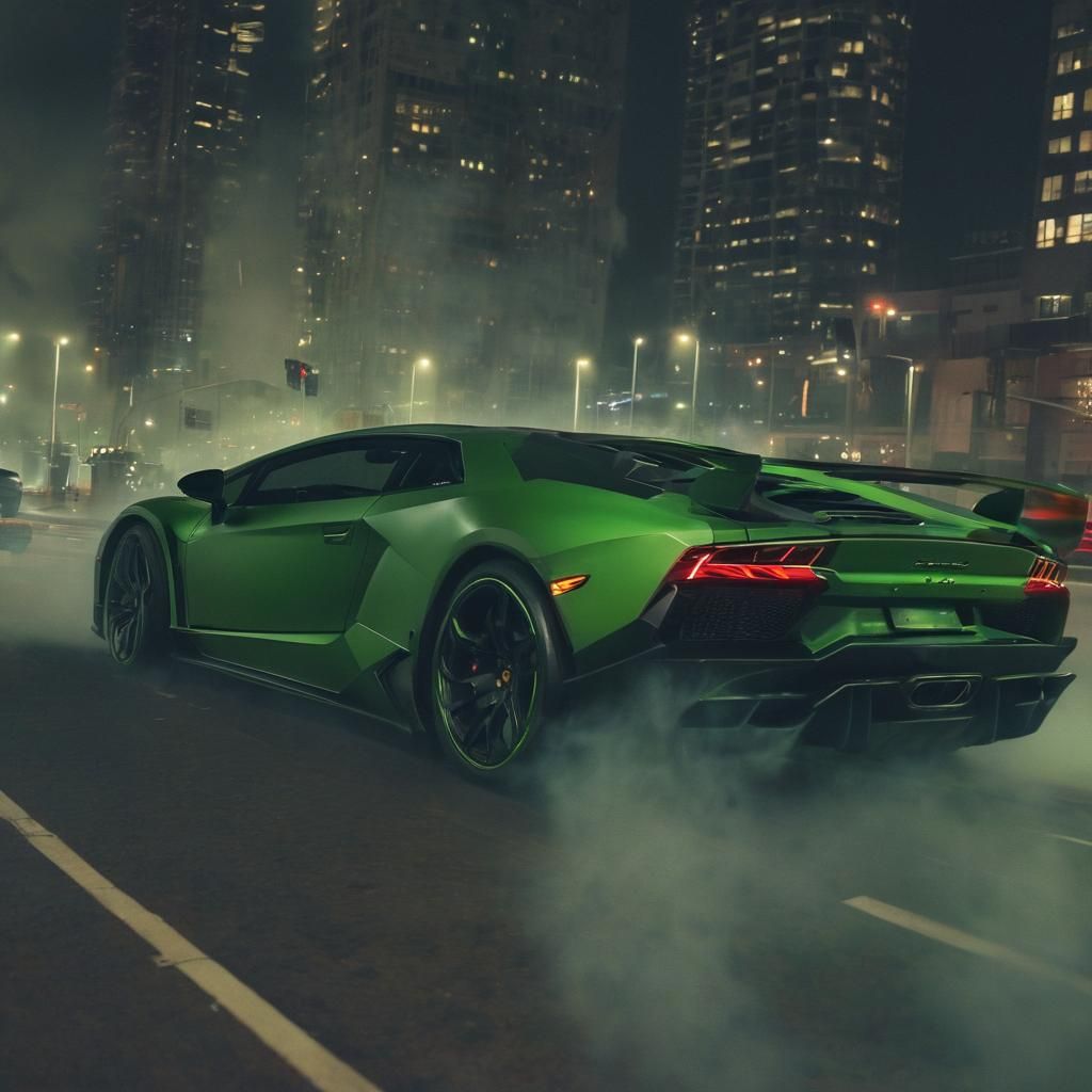 Cyberpunk Lamborghini Drifting Through Neon Cityscape