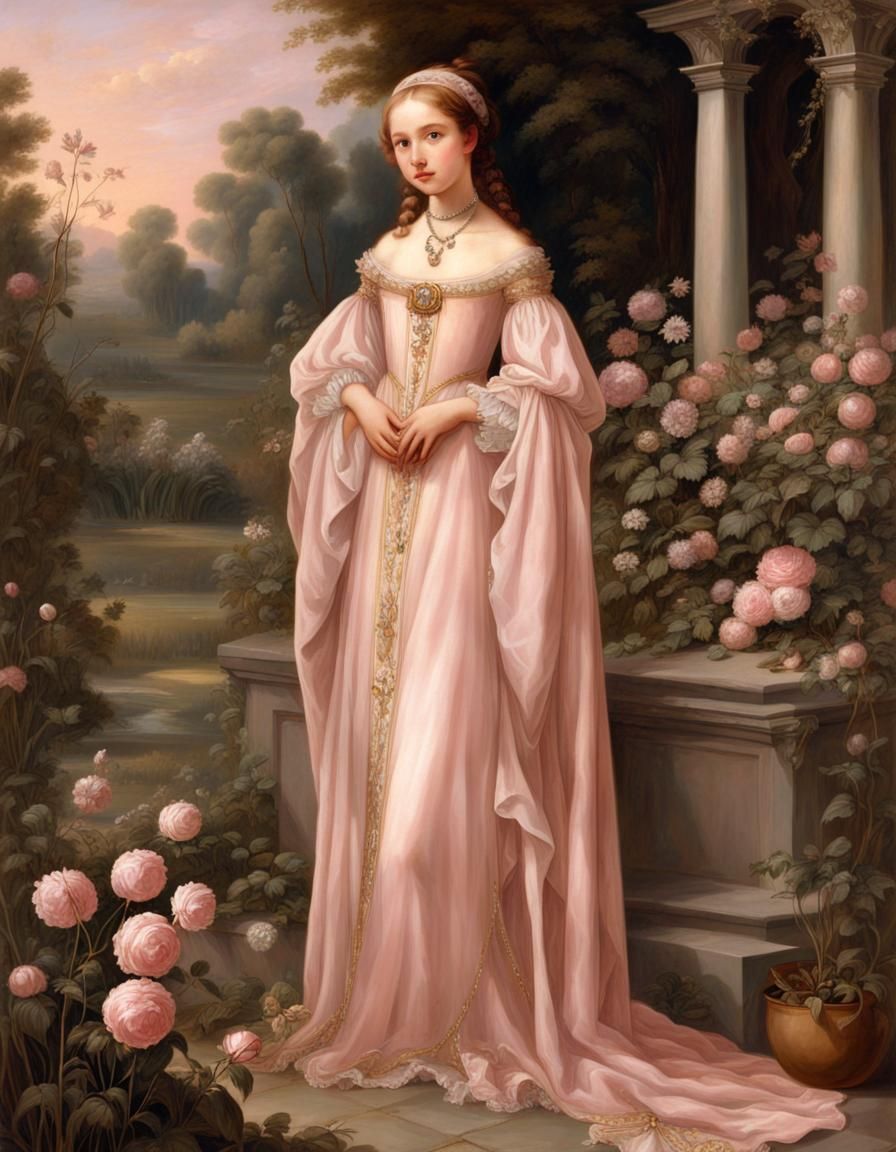 Renaissance Girl in Golden Gown, Artistic Portrait