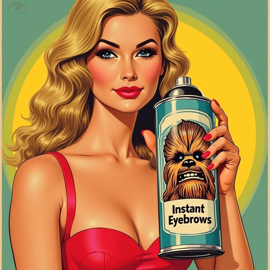 Glamorous 80s Woman Winks with Instant Eyebrows in Pop Art S...