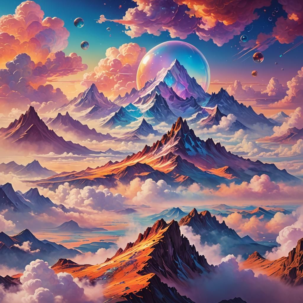 Iridescent Dreamscape Mountain Range Digital Art