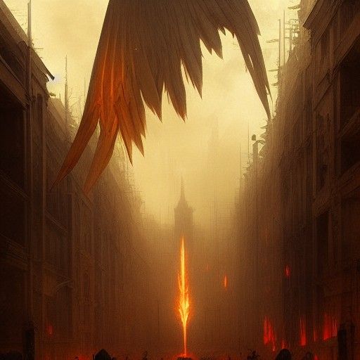 Sinister Angels Weeping Over Burning Ancient City