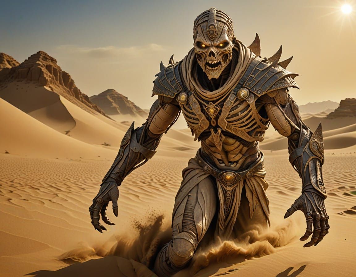 Armored mummy emerges from the sand