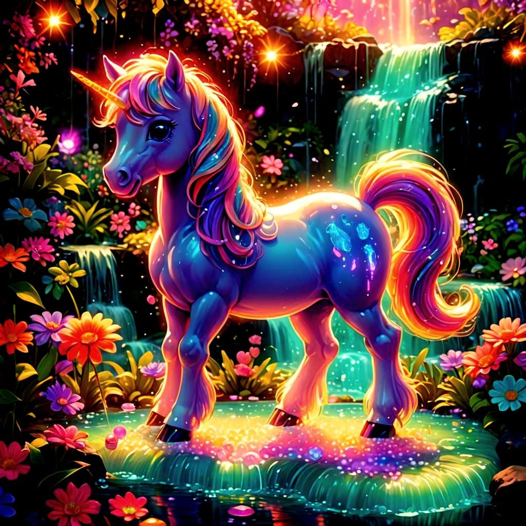Chibi Pony in Bioluminescent Garden: Candy Art