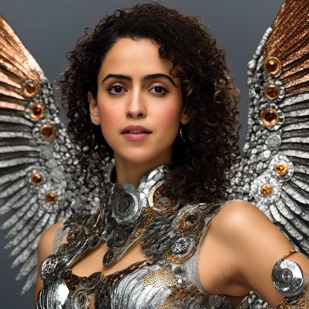 Winged Cyber Angel in Futuristic Armor