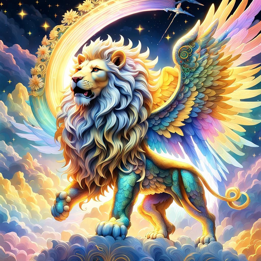 Golden Lion Angel in Anime Style