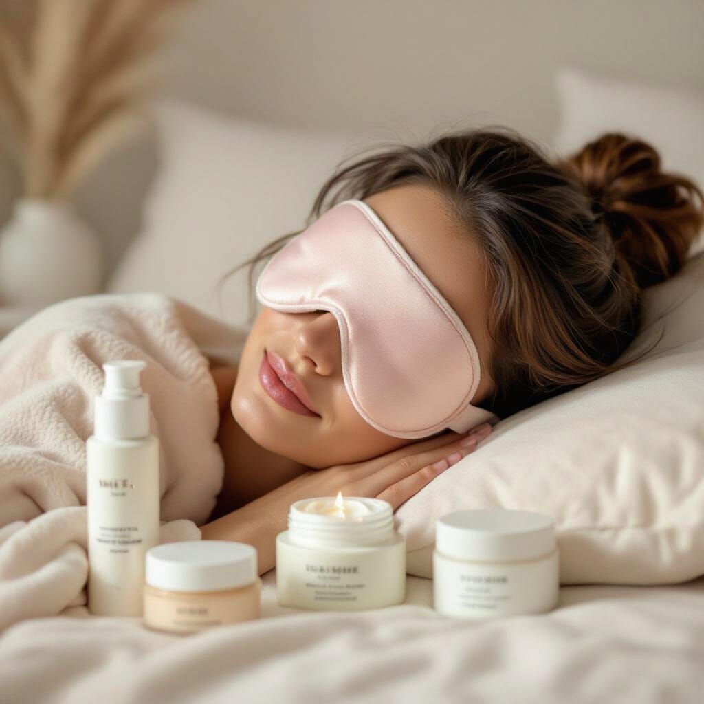 Serene Woman with Sleep Mask in Pastel Setting
