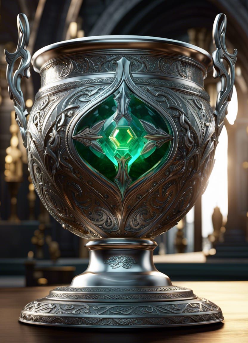 Enchanted Cup in Gloomy Dungeon, 3D Render