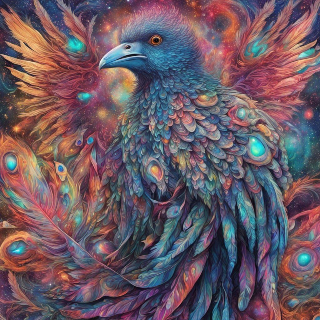 Holographic Astral Bird Person Illustration