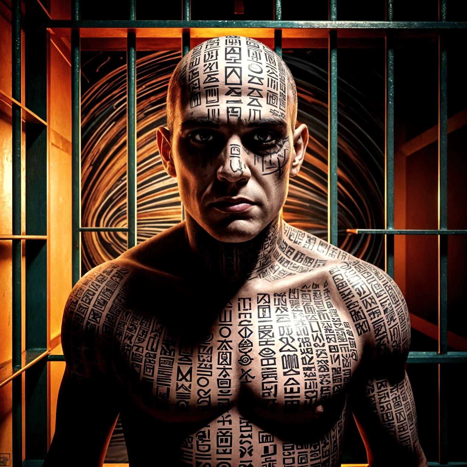 Psychopathic Serial Killer in Hieroglyphic Tattoos Prison Ce...