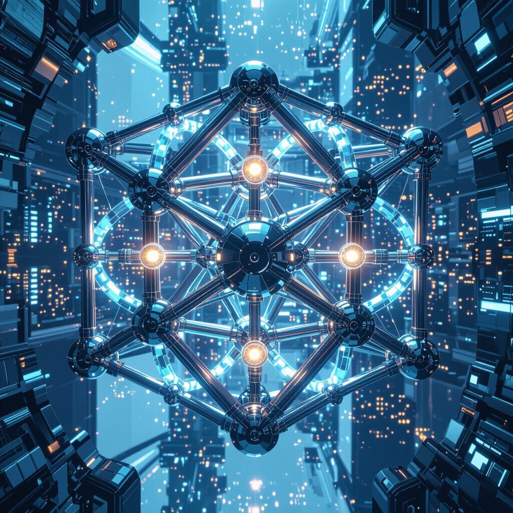 5D Hypercube Folding into 3D Space in Cyberpunk Style