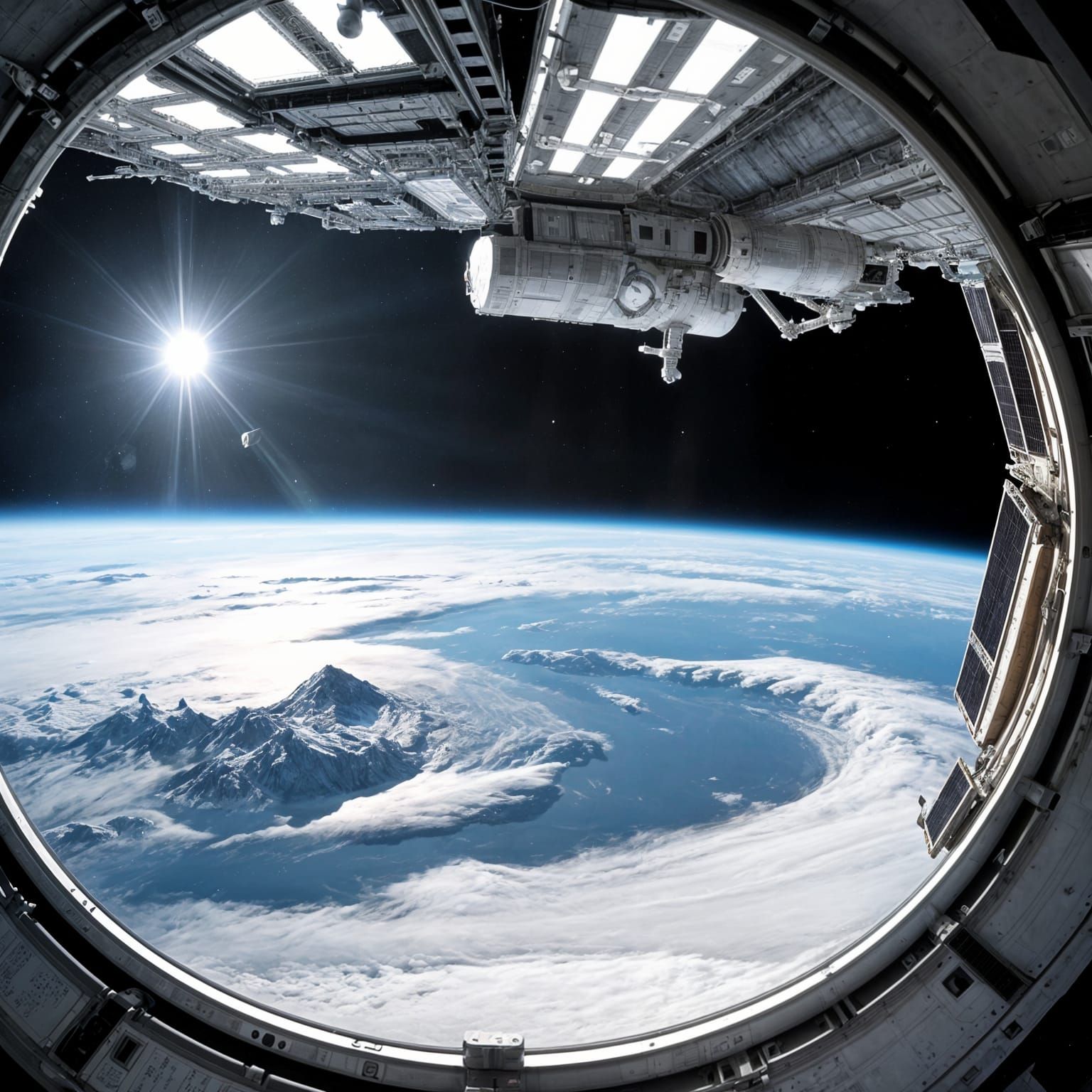 Hyperrealistic Space Station Interior in Matte Painting Styl...