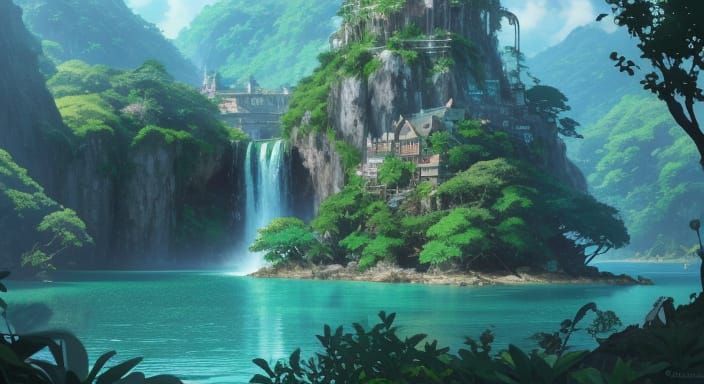 Floating Island Concept Art with Anime Style