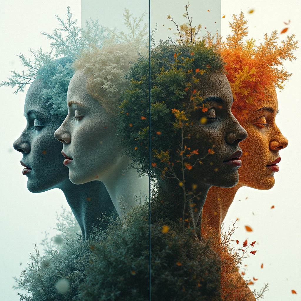 Four Seasons Silhouettes in Glitchcore Surrealism