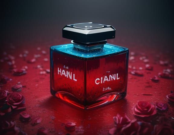 Chanel N°5 Red Edition Bottle in Teal Water with Roses