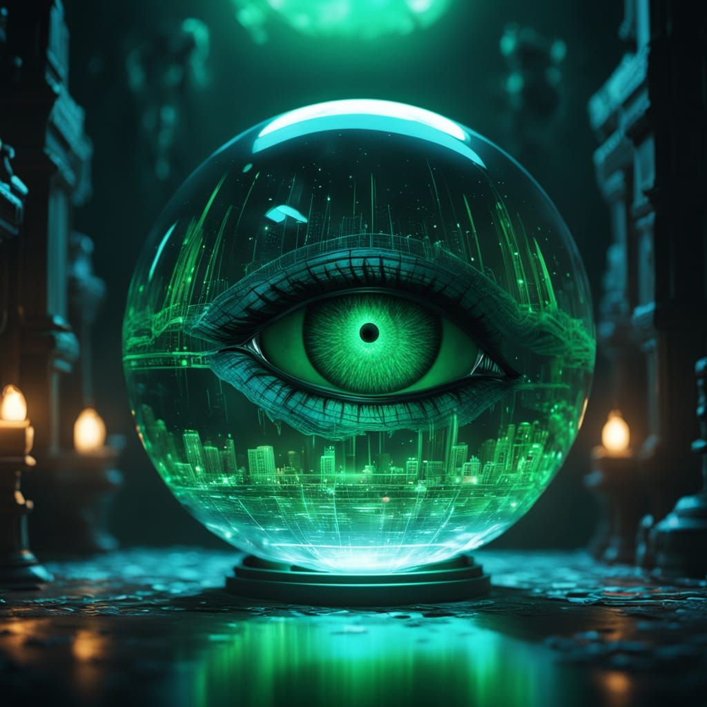 A Futuristic Being Contemplates Destiny in a Crystal Ball