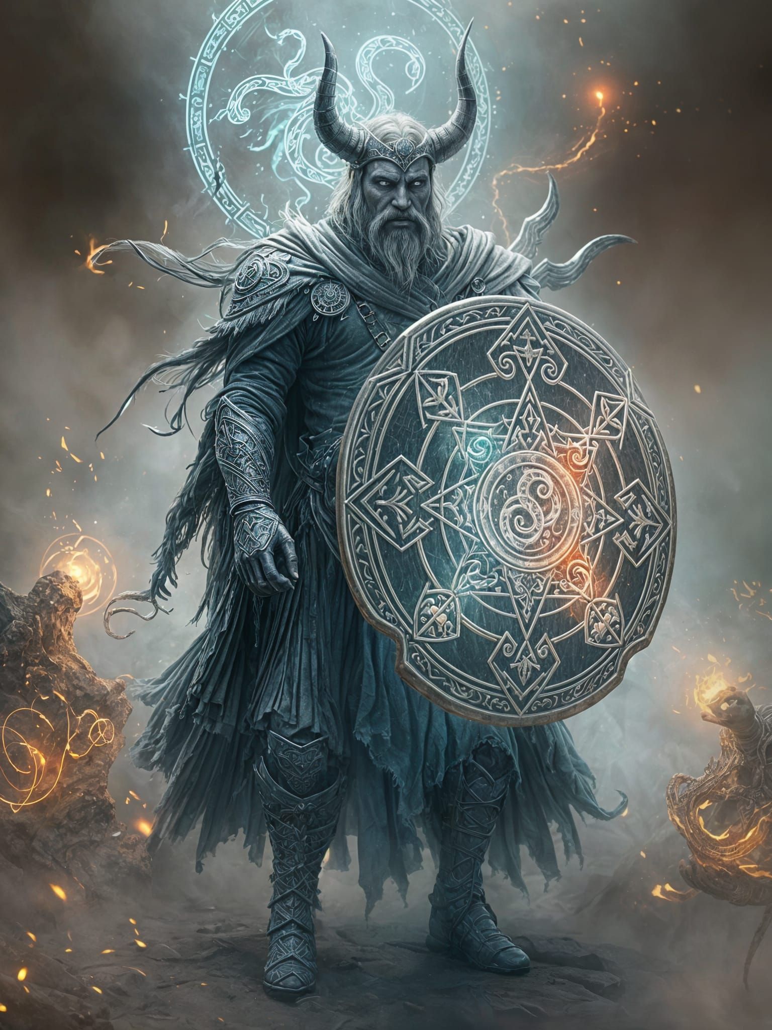 Ethereal Viking Warrior in Dark Fantasy Setting