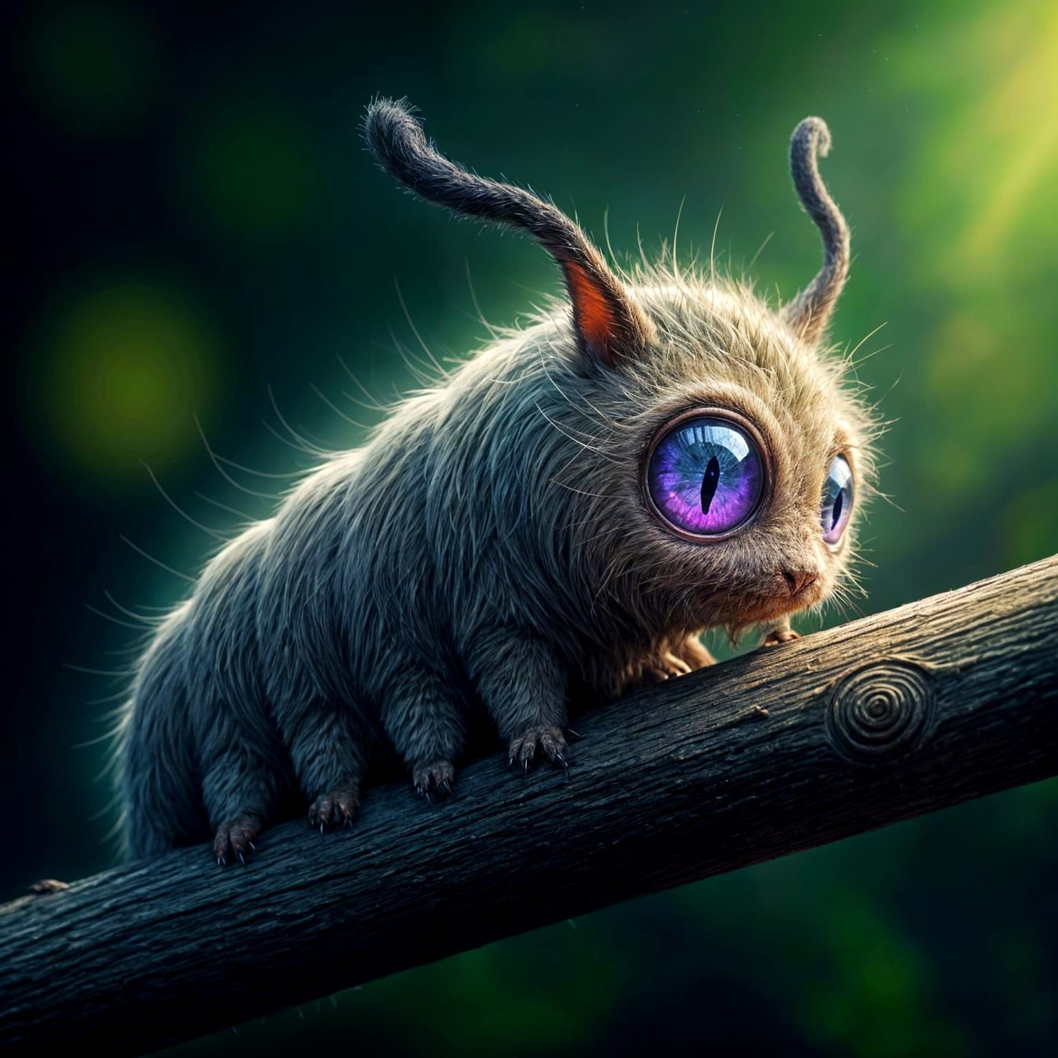 Elegant Dreamcore Creature Crawls Amidst Vibrant Branch