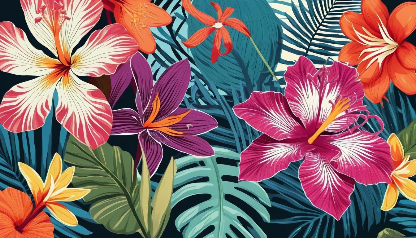 Exotic Flowers in Layered Composition Close-Up