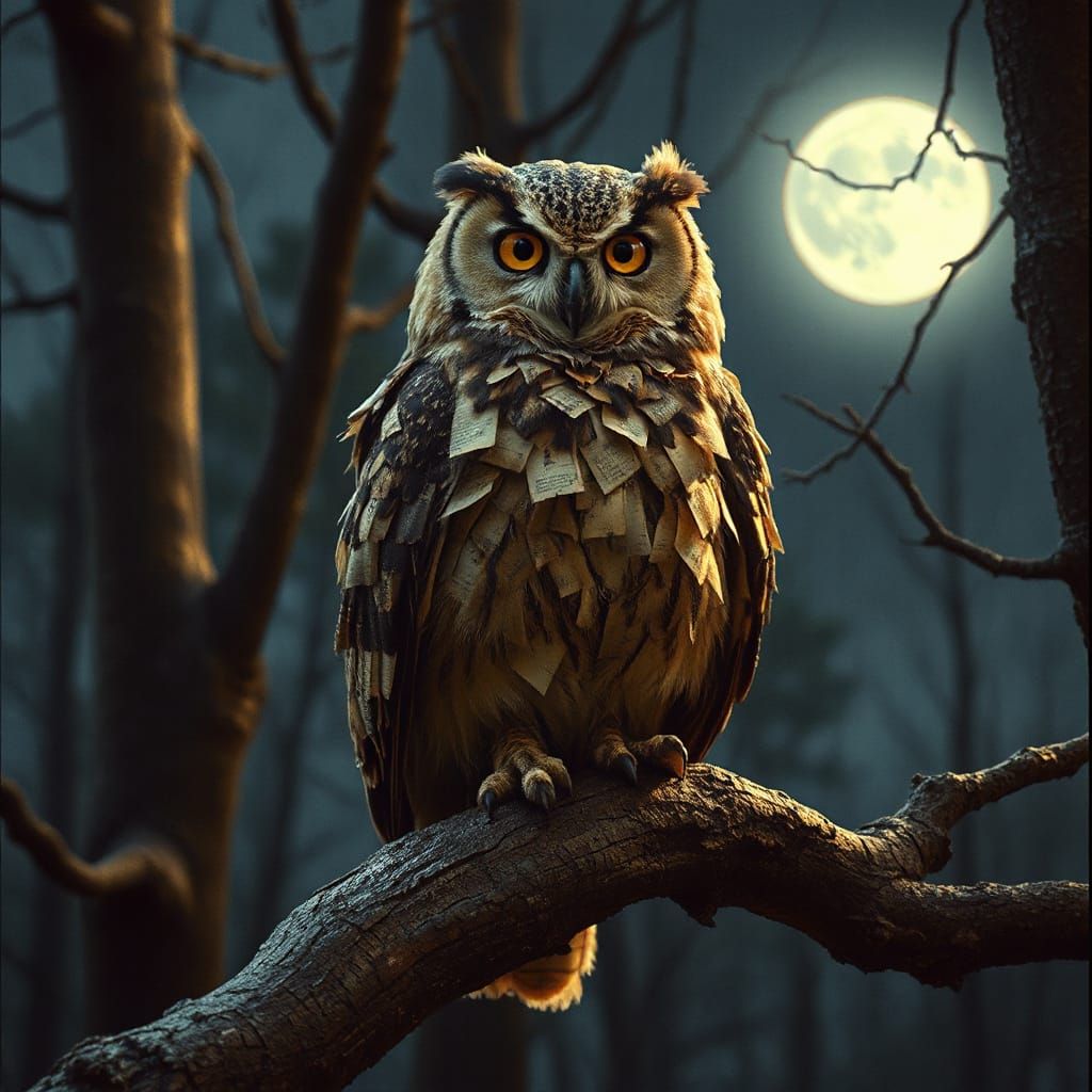 Parchment Owl of Forgotten Lore in Photorealistic Style