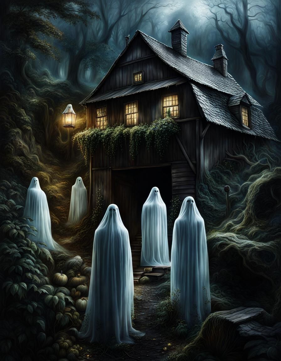 Ethereal Spirits Float Over Spooky Village