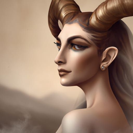 Dramatic Portrait of Horned Woman in Digital Painting