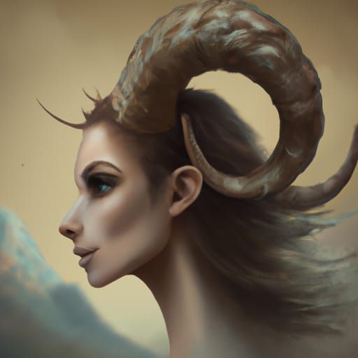 Dramatic Portrait of Horned Woman in Digital Painting