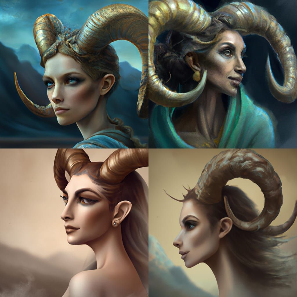Aries Portrait: Lady with Horns in Digital Painting