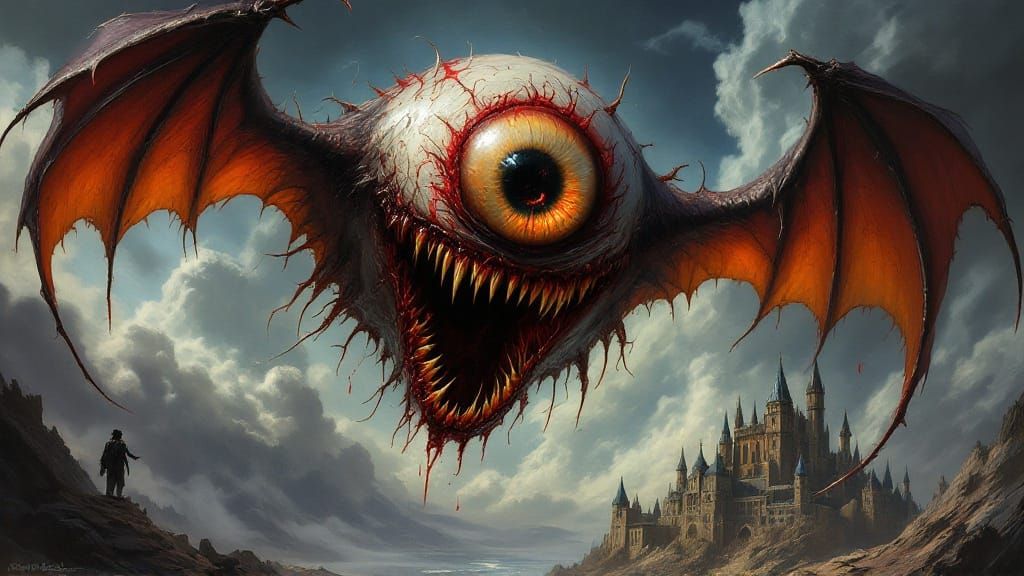 Surreal Demonic Eye Takes Flight in Dark Fantasy