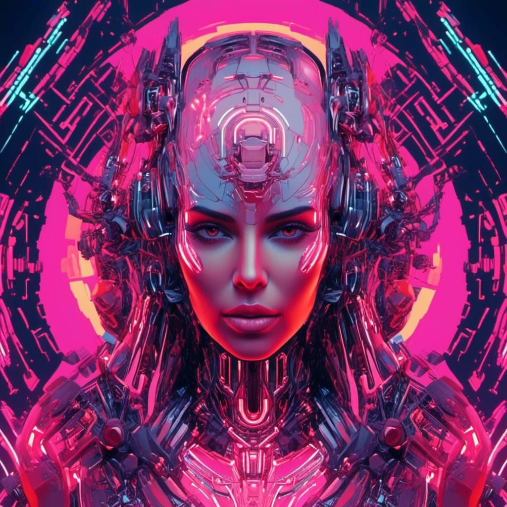 Kim Kardashian Cyber-Companion in Art Deco Synthwave